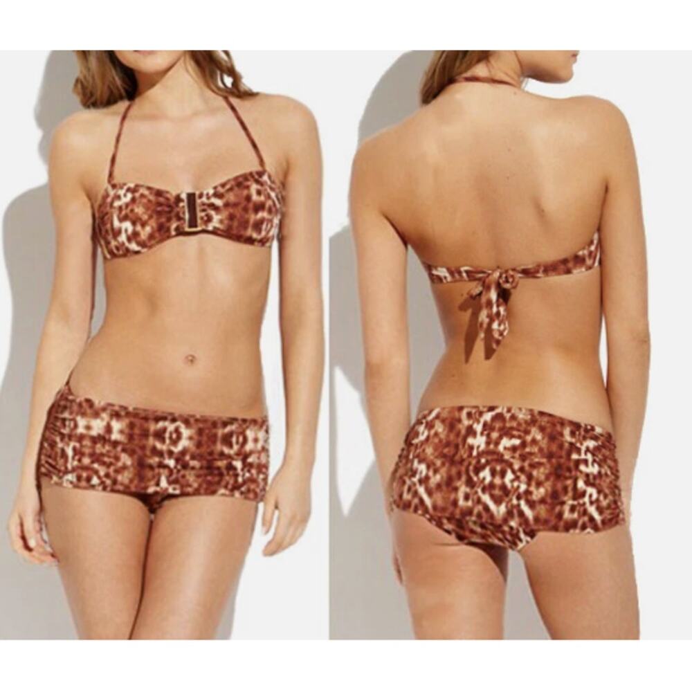 VIX Hermanny Bazaar Leopard Skirted Bottom Swimsuit Bikini Set Size 10 NEW